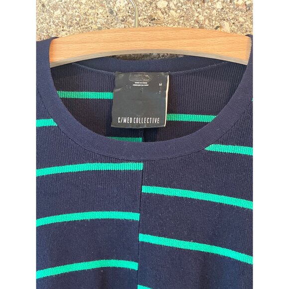 C/Meo Collective Striped Puff Sleeve Knit Sweater Navy & Green Womens M - Picture 4 of 6